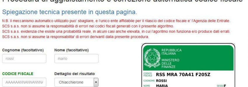 aggiustamento automatico codice fiscale scs 2